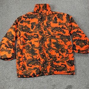 VTG Winchester Hunting Jacket Mens XL Orange Camo Insulated Full Zip Puffer Coat
